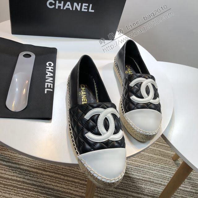 Chanel女鞋 香奈兒頂級版本漁夫鞋 黑皮白皮標  naq1103